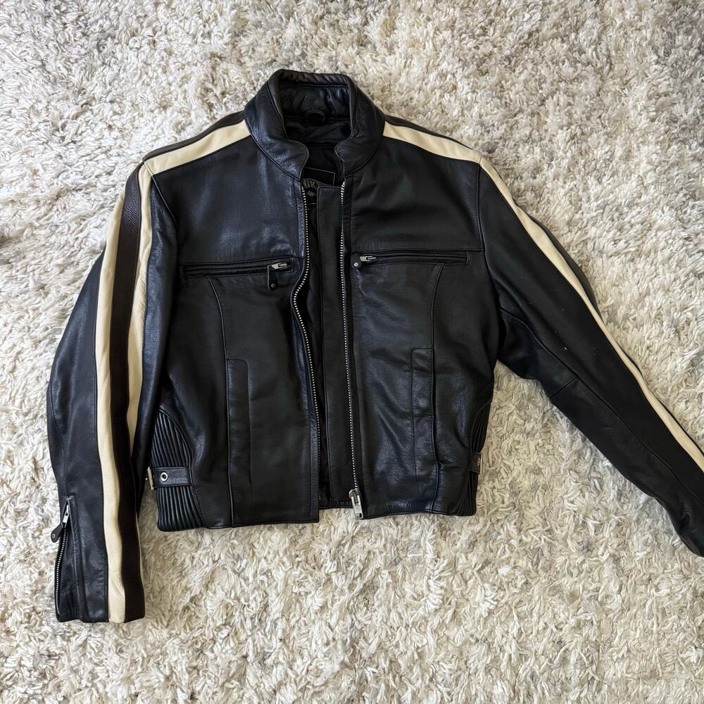 Unik Leather Apparel Women Sz Medium Black Motorcycle Biker Jacket Harley Emblem